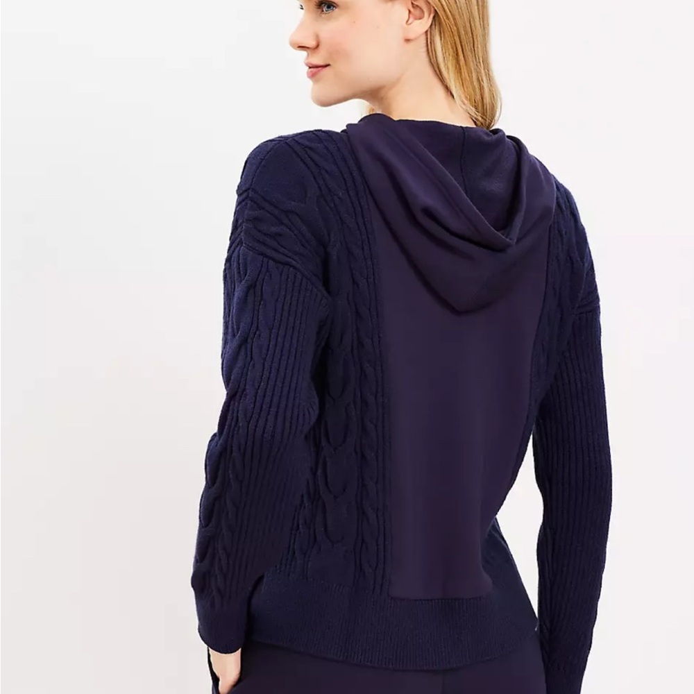 LOFT Lou & Grey Signatures Soft Cable Knit Navy Hoodie - Large